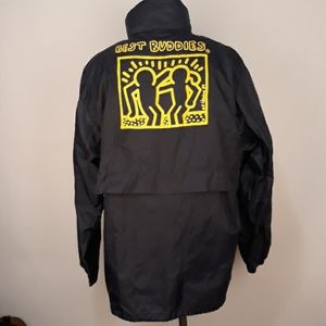 KEITH HARING Best Buddies Dark Navy Castaways Pepsi Sz L Full Zip Jacket VTG 90s